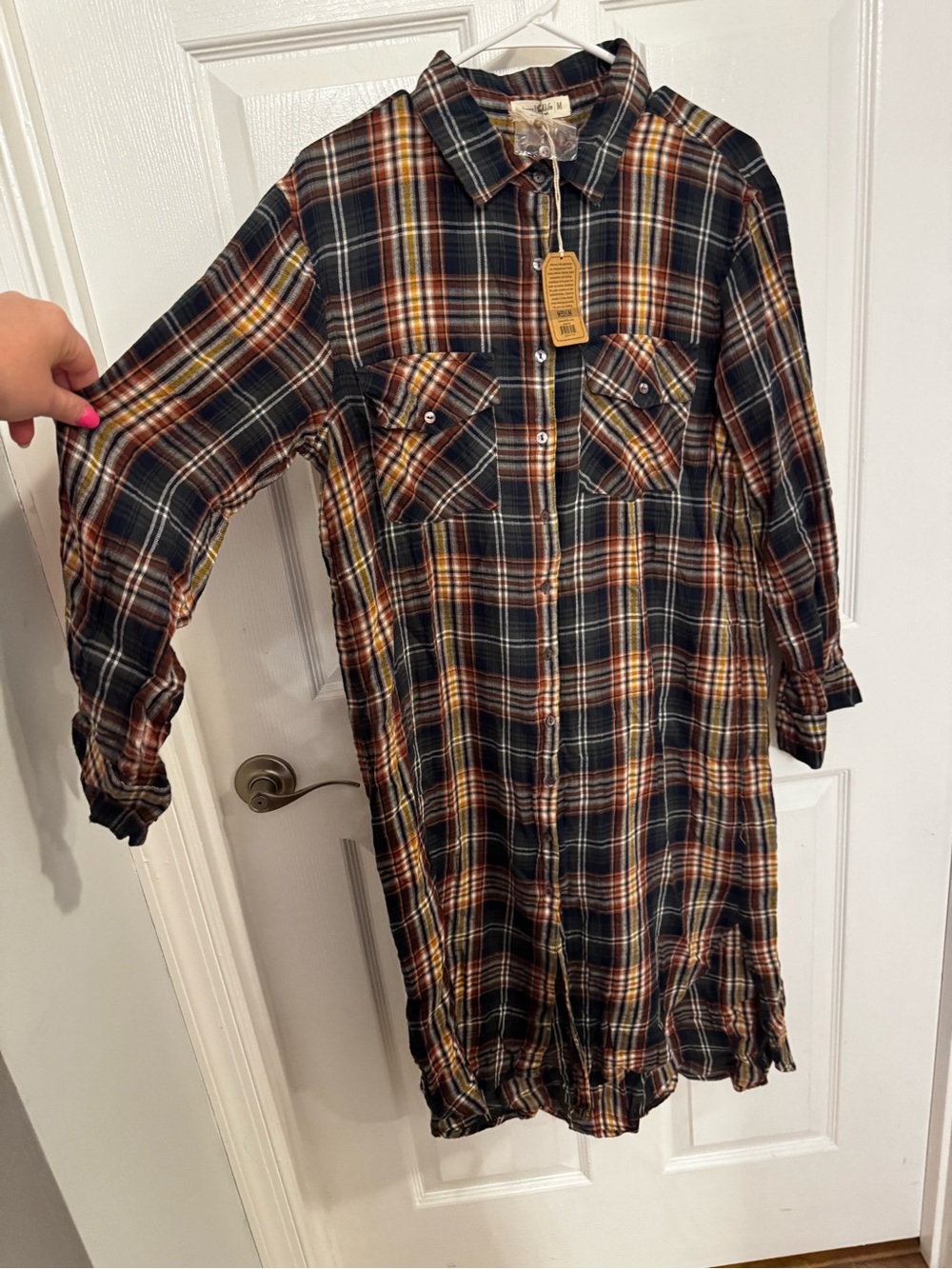NATURAL LIFE Navy and Rust Plaid Button-Up Shirt - Picture 2 of 7